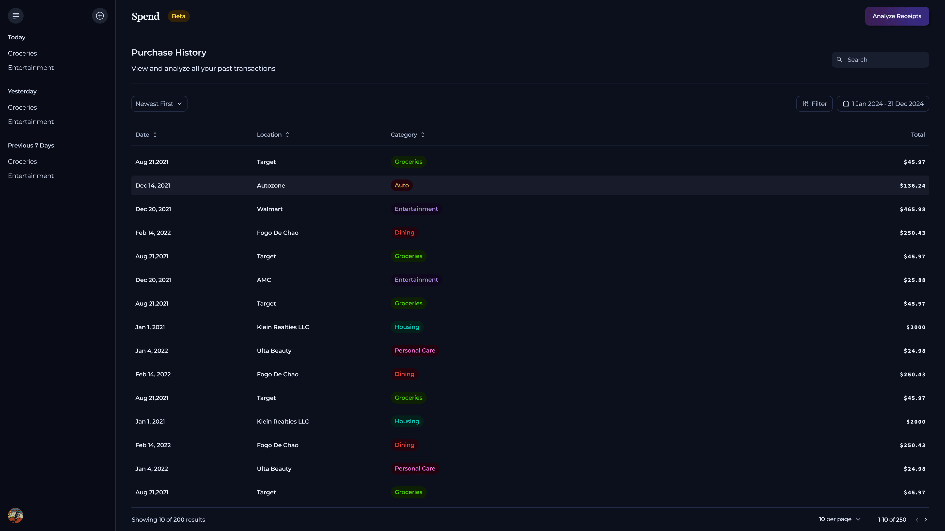 Project interface screenshot