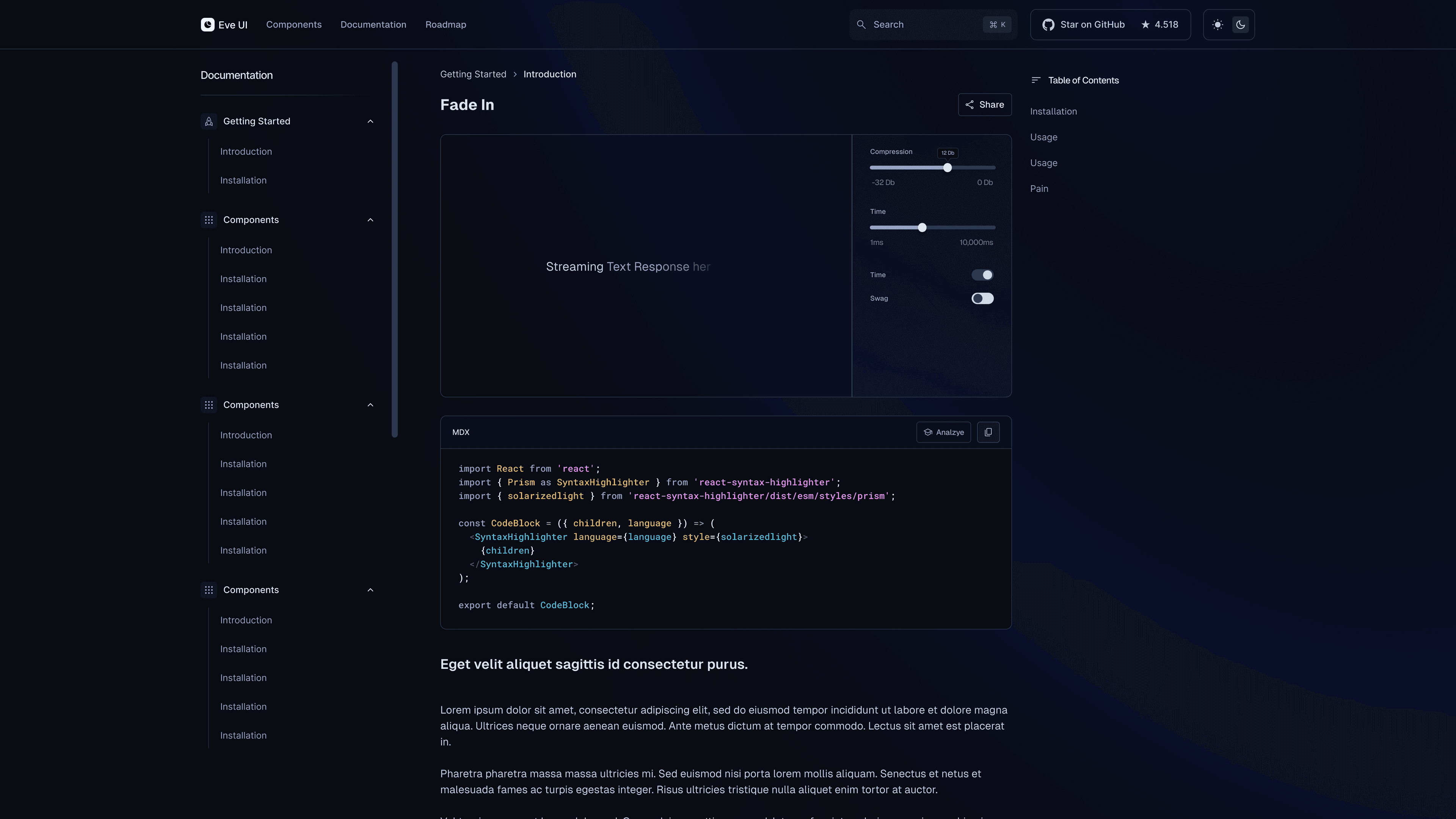 Project interface screenshot